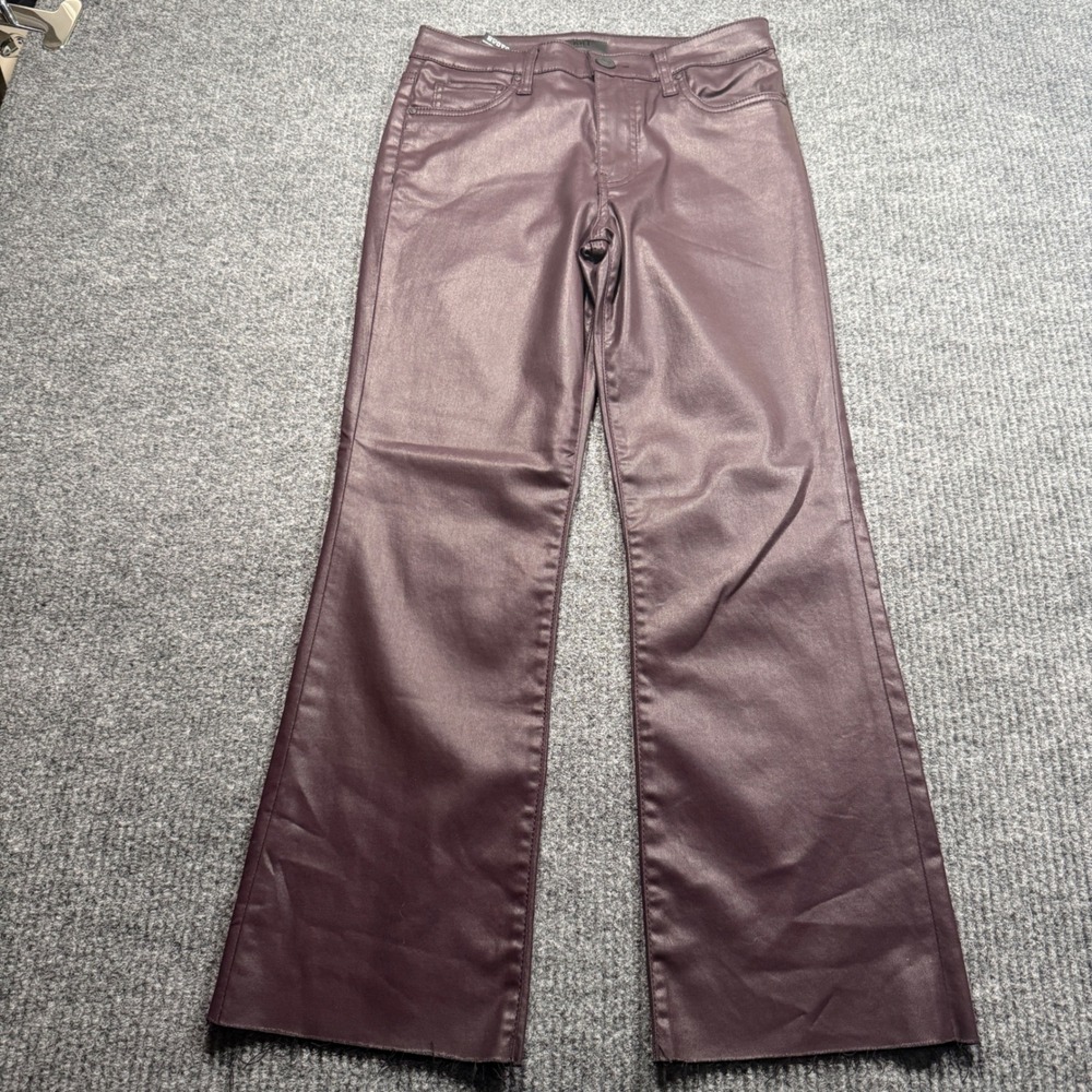KUT from the Kloth Kelsey High Rise Ankle Flare Womens 4 Burgundy Coated Pants